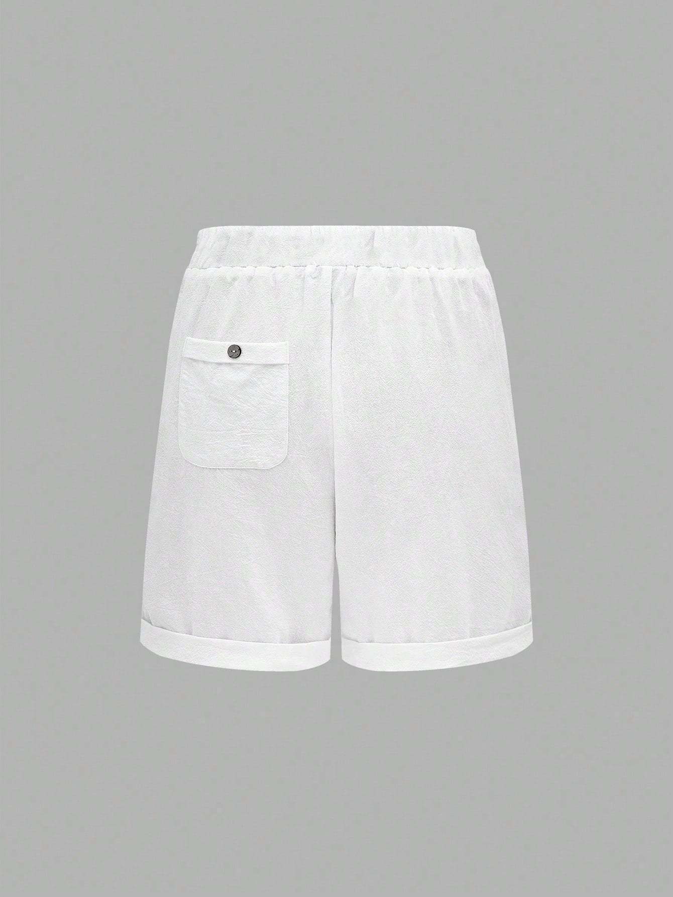 Solid Color Drawstring Shorts With Pockets, Summer Casual Wear