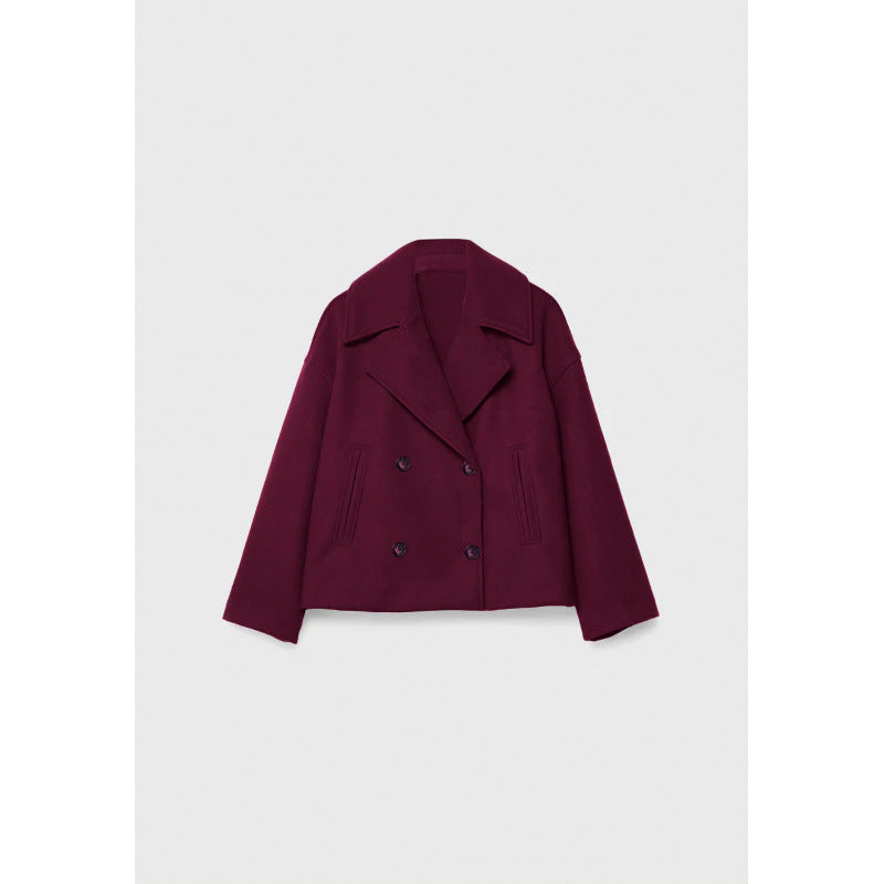 Veste blazer à revers croisé, manteau court en laine ample et élégant pour femme