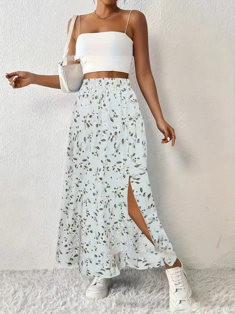 Women's Fashionable With Side-slit Printed Skirt
