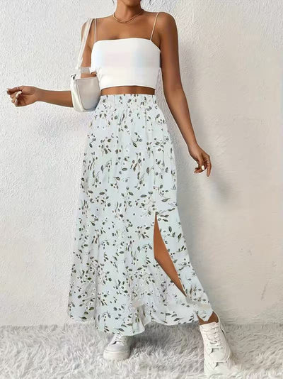 Women's Fashionable With Side-slit Printed Skirt