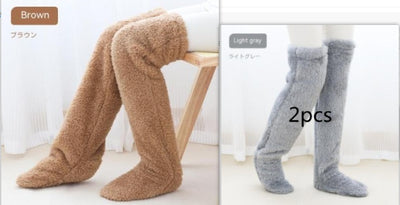 Chaussettes longues et duveteuses au-dessus du genou pour l'hiver, chaudes et froides, pour les articulations du genou, résistantes au froid, pour dormir au sol
