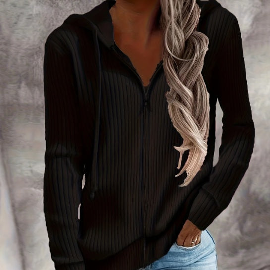 Zip Up Drawstring Hoodies, Casual Soldi Long Sleeve Sweatshirt