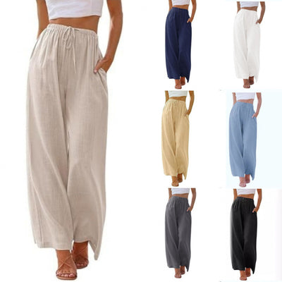 Loose Casual Pocket Drawstring Wide-leg Pants For Women