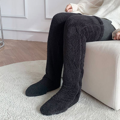Chaussettes longues et duveteuses au-dessus du genou pour l'hiver, chaudes et froides, pour les articulations du genou, résistantes au froid, pour dormir au sol