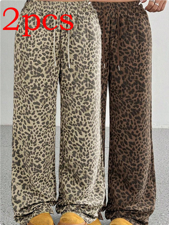 Leopard Print Floral Print Casual Jumpsuit Wide Leg Loose