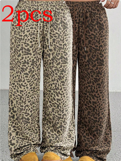 Leopard Print Floral Print Casual Jumpsuit Wide Leg Loose