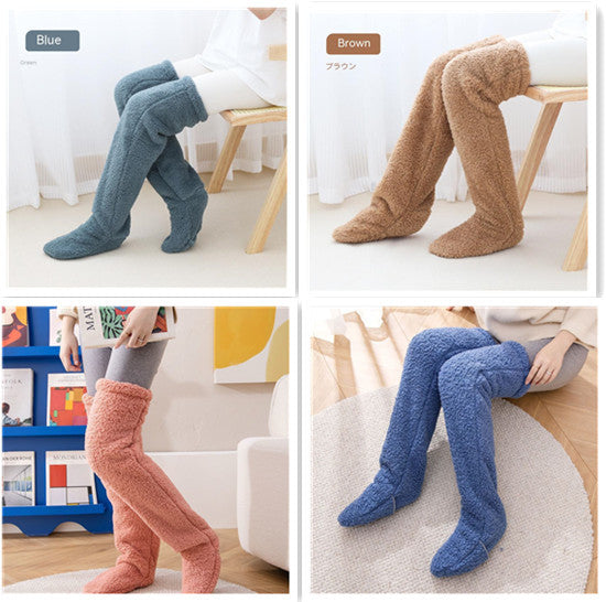 Chaussettes longues et duveteuses au-dessus du genou pour l'hiver, chaudes et froides, pour les articulations du genou, résistantes au froid, pour dormir au sol