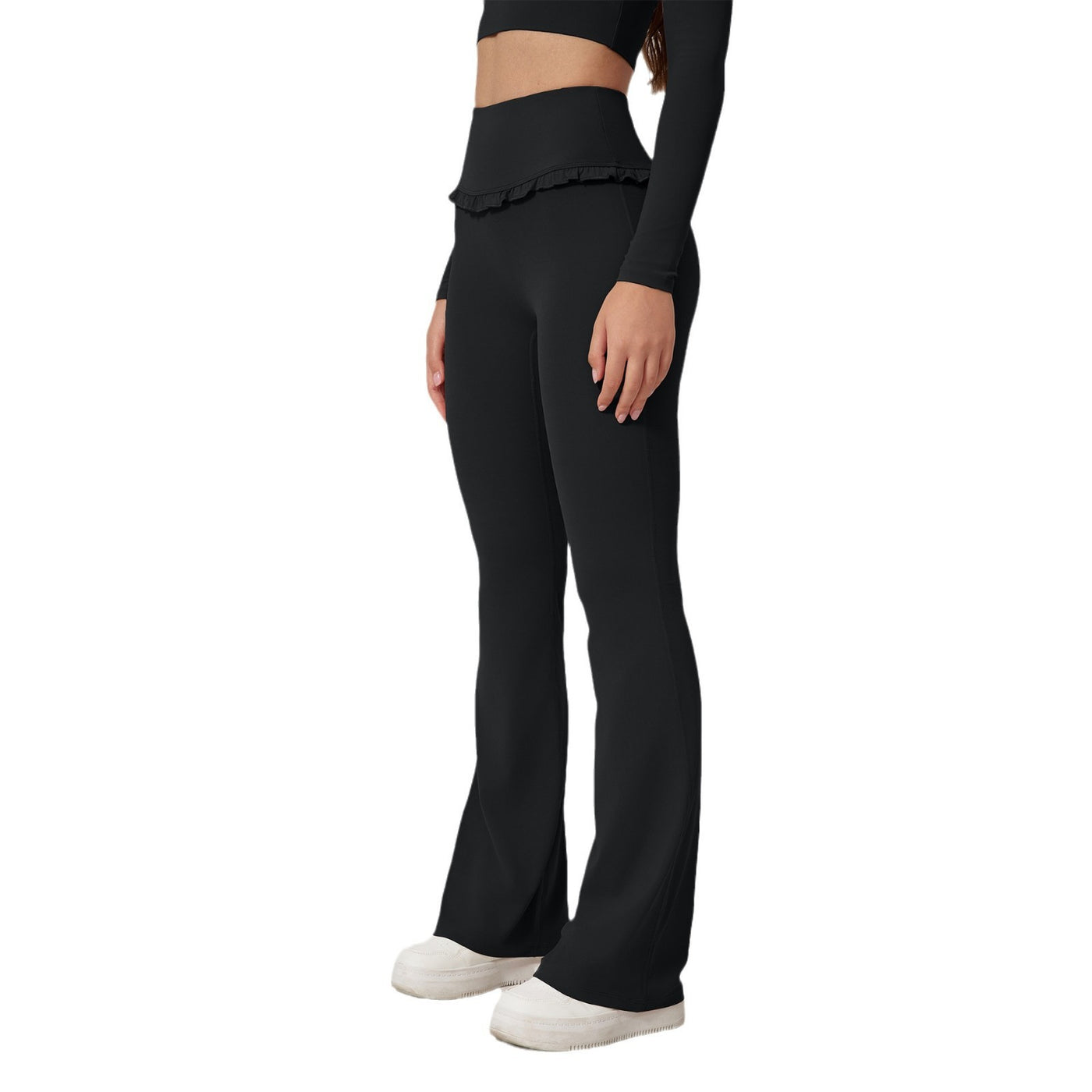 Pantalon de yoga taille haute en dentelle effet nu pour la course à pied et le fitness