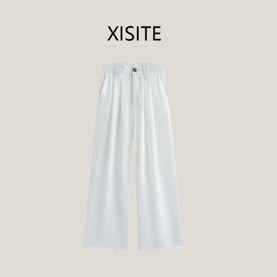 Casual Anti-wrinkle Thin High Waist Slimming And Straight Draping Cotton Linen Wide Leg Pants Long