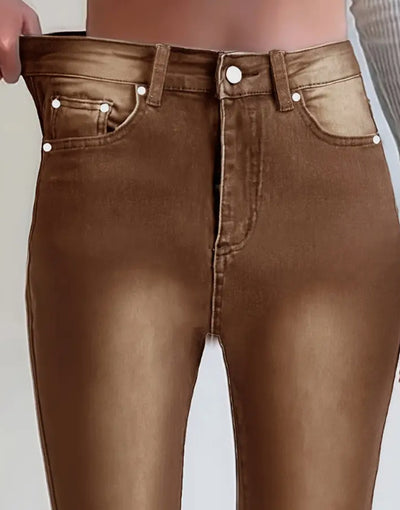 American Retro Brown Straight-leg Denim Pants