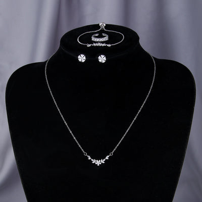 Elegant Silver Zircon Flower Jewelry Set