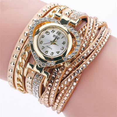 Montre-bracelet pour femme avec cadran rond en diamants Love