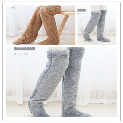 Chaussettes longues et duveteuses au-dessus du genou pour l'hiver, chaudes et froides, pour les articulations du genou, résistantes au froid, pour dormir au sol