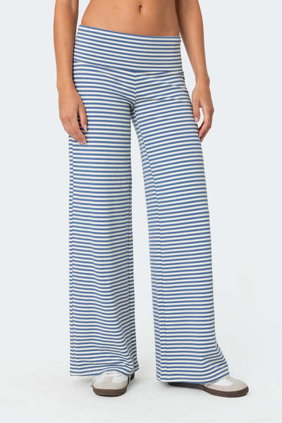 Cropped Striped Loose Trousers Autumn Sports Style Draped Casual Pants