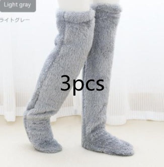 Chaussettes longues et duveteuses au-dessus du genou pour l'hiver, chaudes et froides, pour les articulations du genou, résistantes au froid, pour dormir au sol