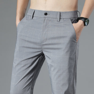 Pantalon d'été en soie glacée à carreaux pour homme, coupe slim