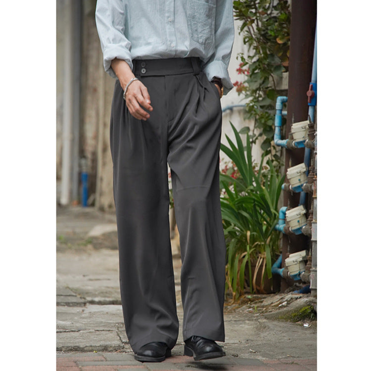 Pantalon de costume ample plissé pour homme, coupe droite