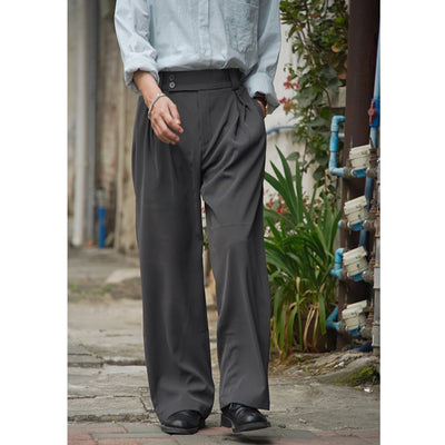 Pantalon de costume ample plissé pour homme, coupe droite