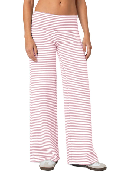 Cropped Striped Loose Trousers Autumn Sports Style Draped Casual Pants