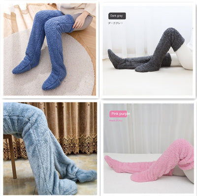 Chaussettes longues et duveteuses au-dessus du genou pour l'hiver, chaudes et froides, pour les articulations du genou, résistantes au froid, pour dormir au sol