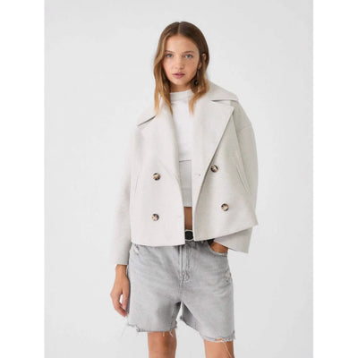 Veste blazer à revers croisé, manteau court en laine ample et élégant pour femme