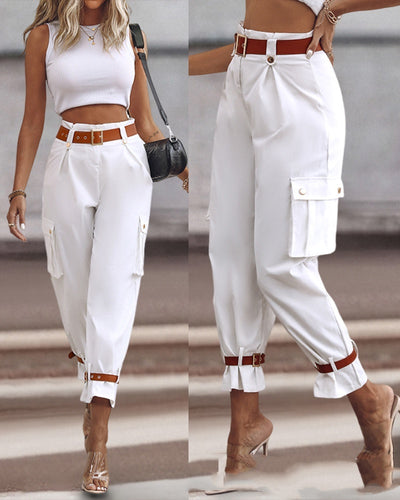 Women's Contrast Color Belt Trousers