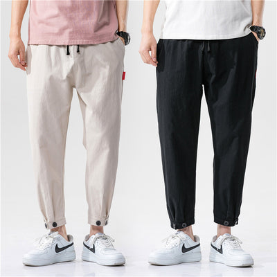 Pantalon court ample en coton et lin pour homme, coupe droite et décontractée