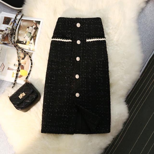 High Waist Slimming Breasted Pocket A- Line Slit Skirt