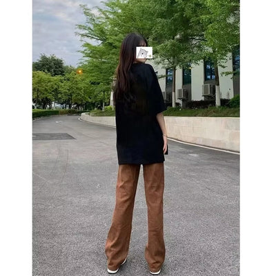 American Retro Brown Straight-leg Denim Pants