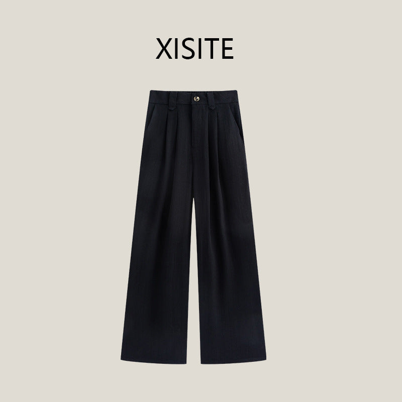 Casual Anti-wrinkle Thin High Waist Slimming And Straight Draping Cotton Linen Wide Leg Pants Long