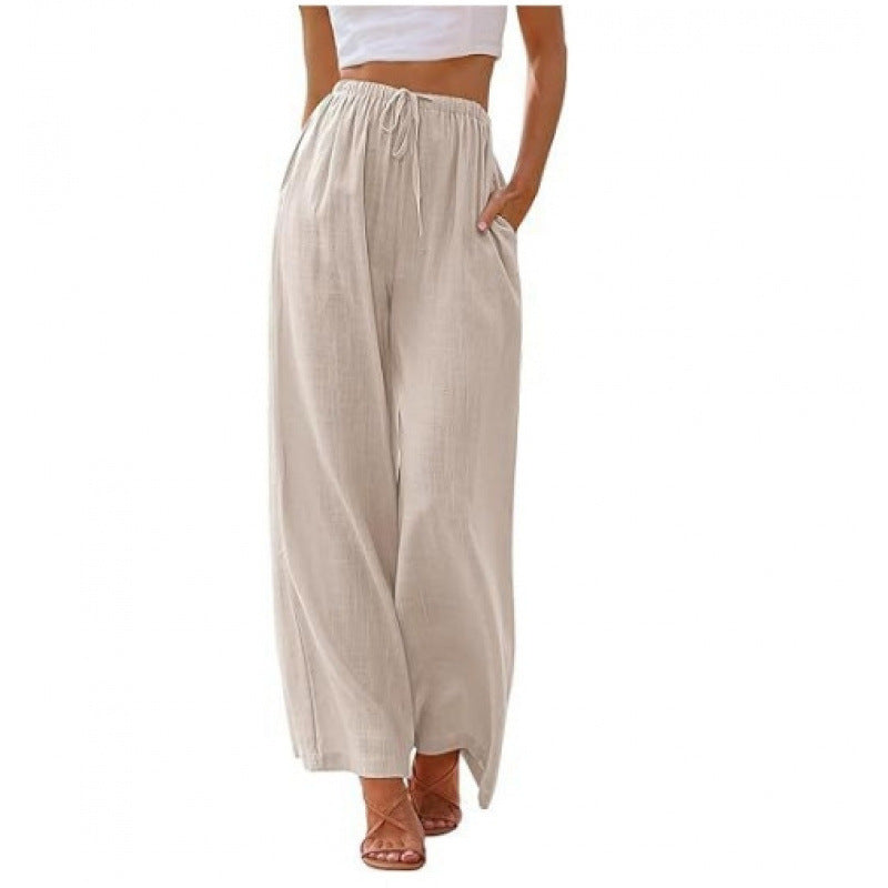Loose Casual Pocket Drawstring Wide-leg Pants For Women