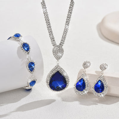 Red Sapphire Blue Water Drop Pendant Set