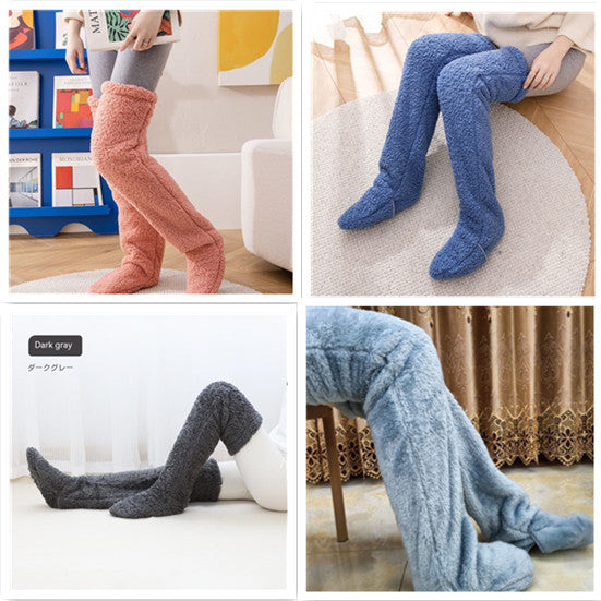 Chaussettes longues et duveteuses au-dessus du genou pour l'hiver, chaudes et froides, pour les articulations du genou, résistantes au froid, pour dormir au sol