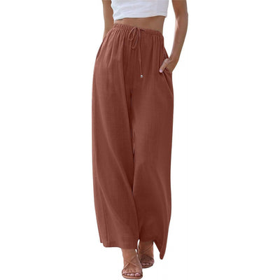 Loose Casual Pocket Drawstring Wide-leg Pants For Women