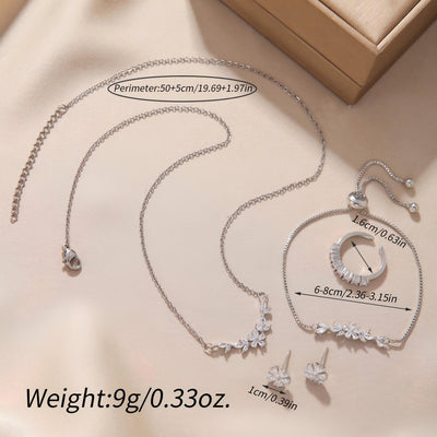 Elegant Silver Zircon Flower Jewelry Set