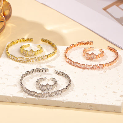 Cubic Zirconia Open Wristband & Ring Set