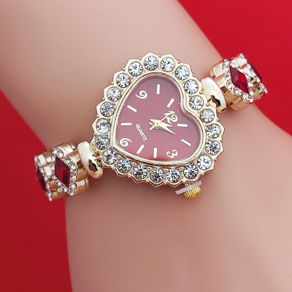 Montre-bracelet tendance en forme d'amour, montre à quartz en forme de cœur couleur diamant, ensemble de bijoux tendance pour femme, cadeau de Saint-Valentin