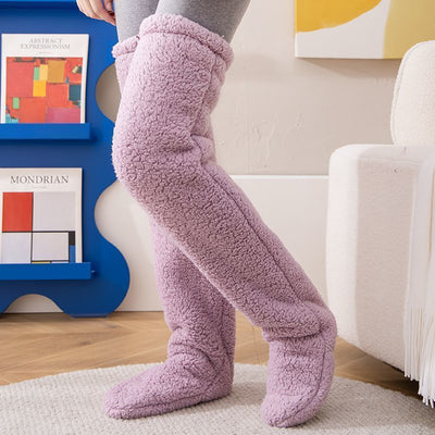 Chaussettes longues et duveteuses au-dessus du genou pour l'hiver, chaudes et froides, pour les articulations du genou, résistantes au froid, pour dormir au sol