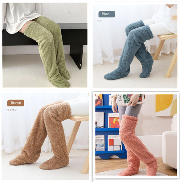 Chaussettes longues et duveteuses au-dessus du genou pour l'hiver, chaudes et froides, pour les articulations du genou, résistantes au froid, pour dormir au sol