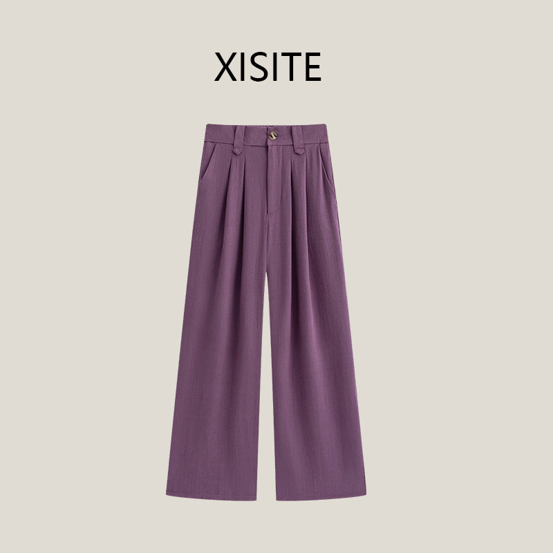 Casual Anti-wrinkle Thin High Waist Slimming And Straight Draping Cotton Linen Wide Leg Pants Long