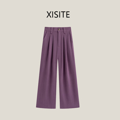 Casual Anti-wrinkle Thin High Waist Slimming And Straight Draping Cotton Linen Wide Leg Pants Long