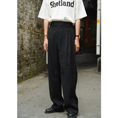 Pantalon de costume ample plissé pour homme, coupe droite