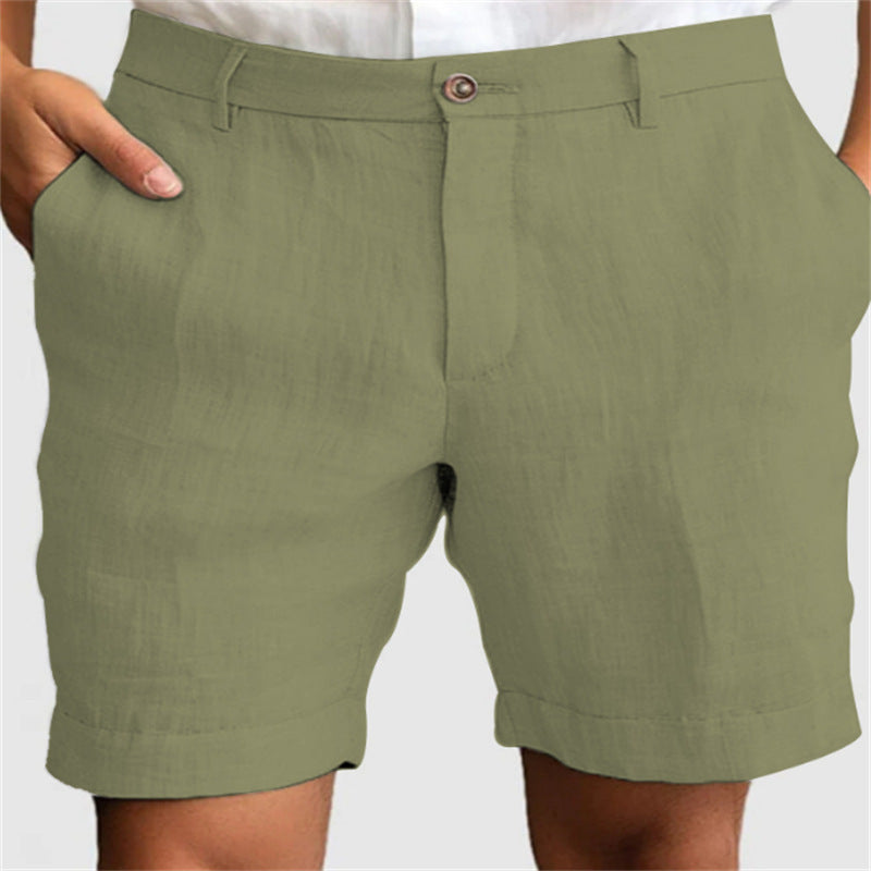 Men's Linen Summer Breathable Solid Color Outdoor Shorts