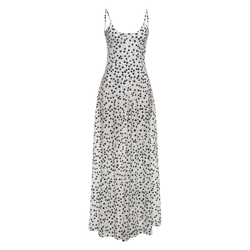 Street Shot Polka Dot Print Sleeveless Sling High Waist Dress