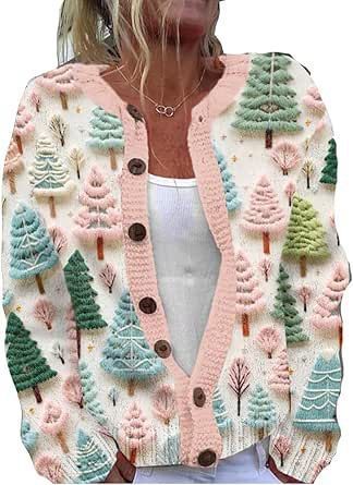 Cardigan imprimé de Noël à motif dessin animé pour femme