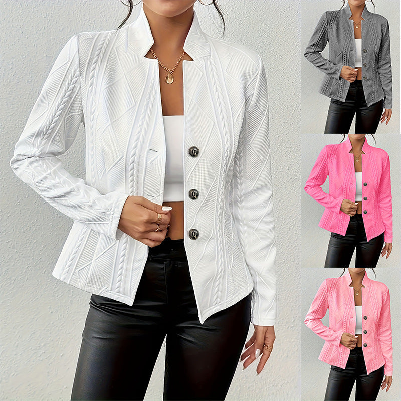 Veste blazer pour femme, manteau de costume, simple boutonnage, col montant, hauts slim, vêtements d'extérieur, veste de bureau
