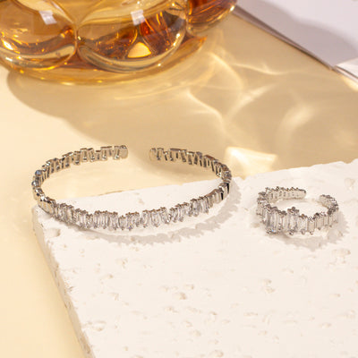 Cubic Zirconia Open Wristband & Ring Set