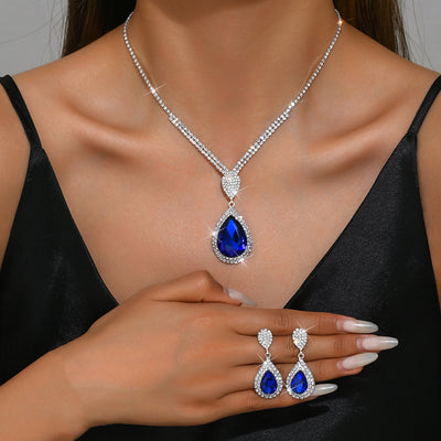 Red Sapphire Blue Water Drop Pendant Set