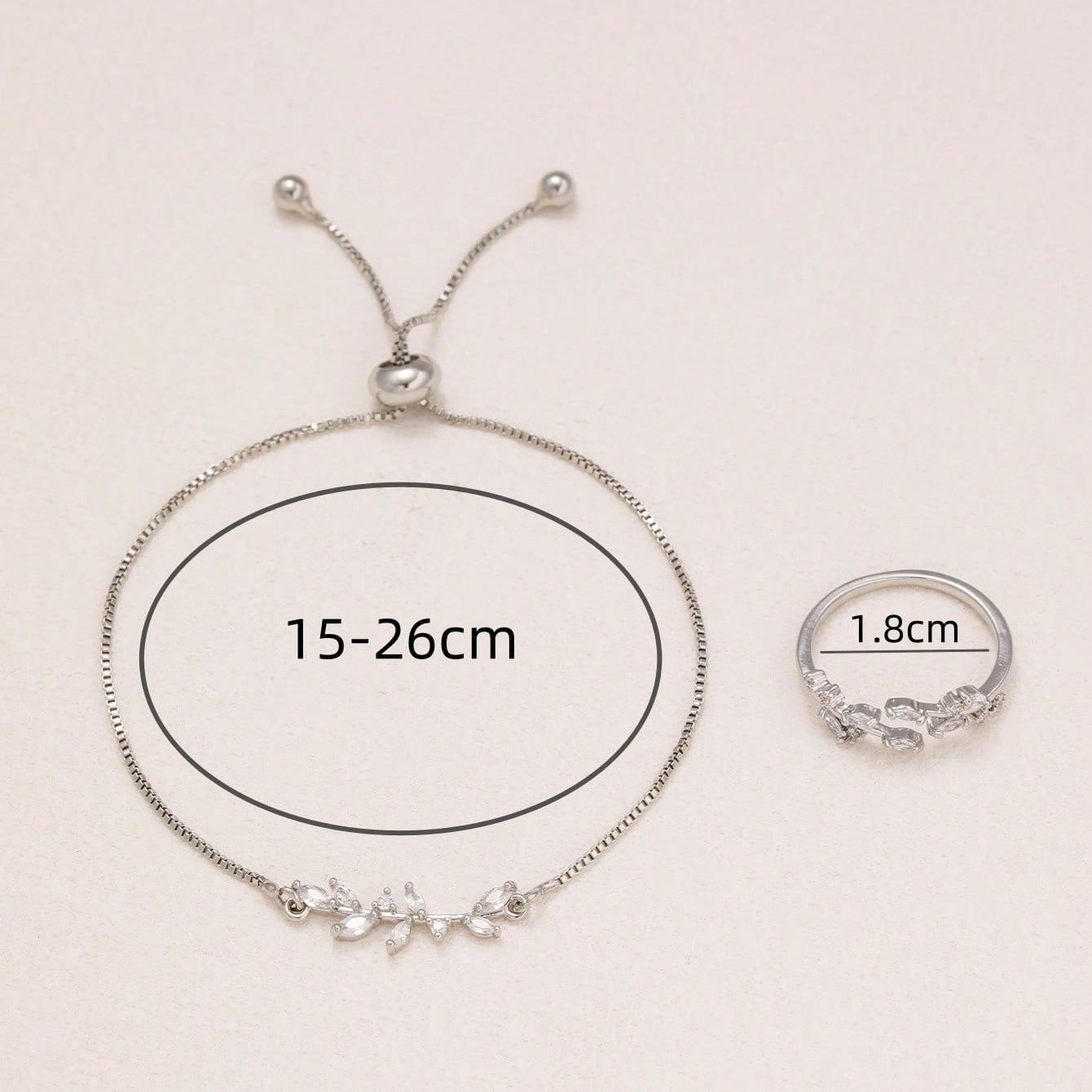 Silver Zircon Leaf Bracelet & Ring Set