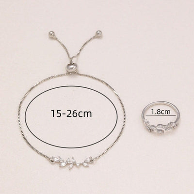 Silver Zircon Leaf Bracelet & Ring Set
